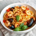 Pasta met mosselen-krab-garnalensaus