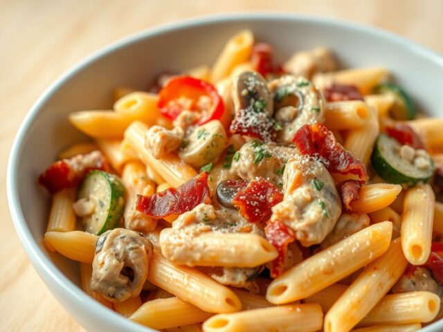 Pasta met roomsaus en kip