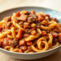 Pasta met Saus van Italiaanse Worst en Tomaten