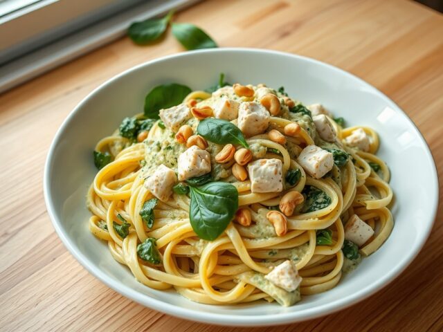 Pasta met spinazie en Boursin
