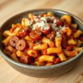 Pasta met tomaat,pittige worst en venkel