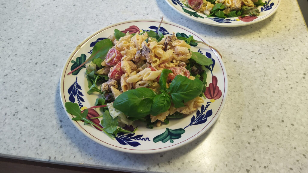Pasta Penne Salade met Krokante Kip Rode Pesto en Ricotta
