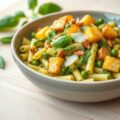 Pasta pesto met crispy aardappel