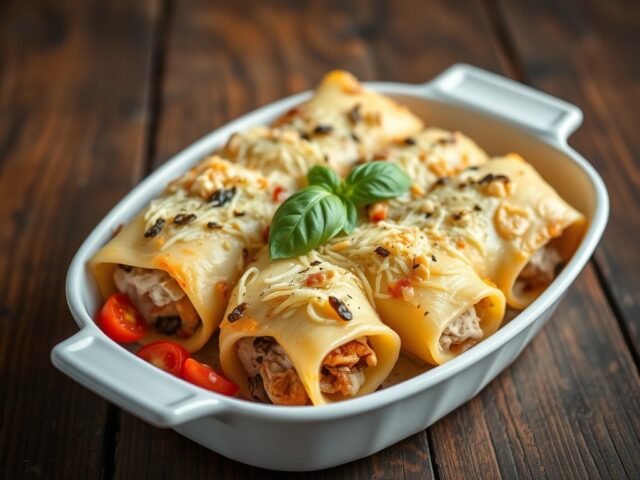 Pasta pijpjes cq rolletjes met kip (cannelloni)