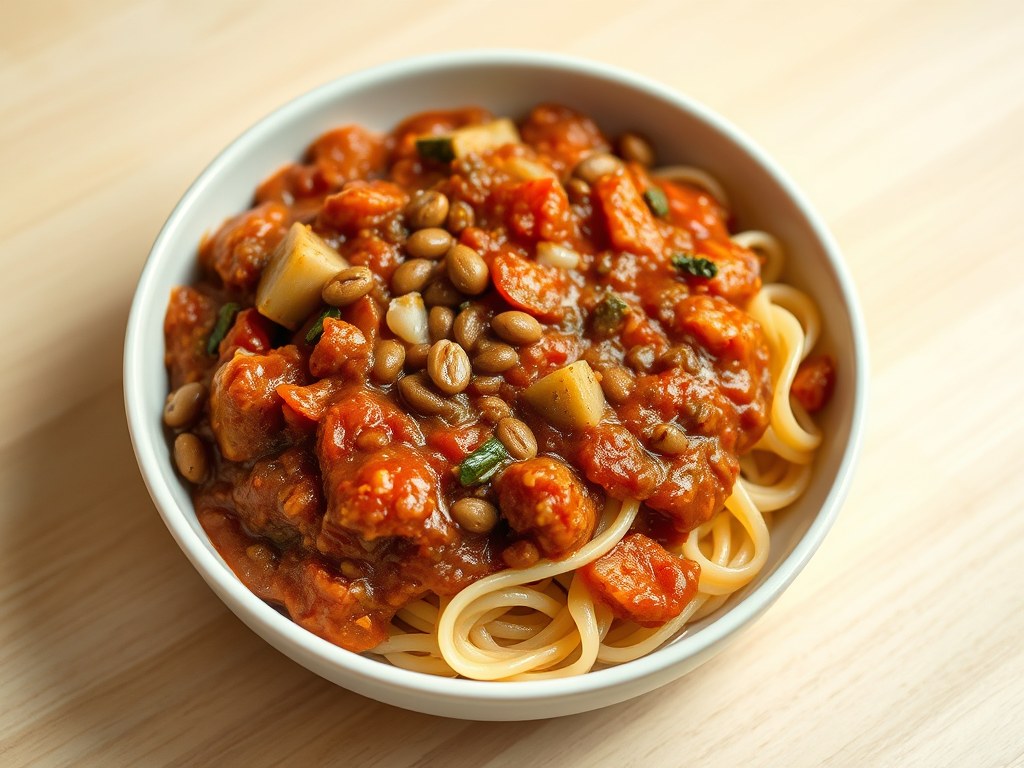 Pasta Saus met Linzen, AI-gegenereerde illustratie