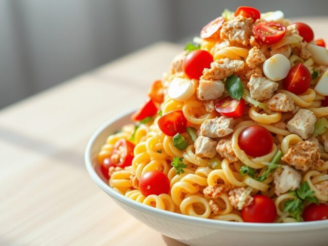 Pastasalade met gerookte kip