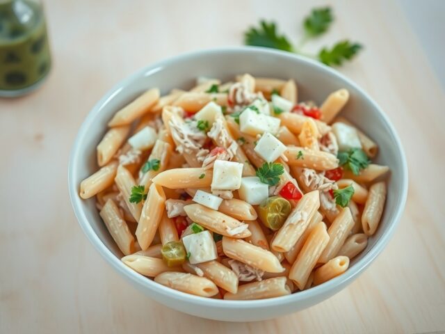 Pastasalade met gerookte kip van Elsbeth