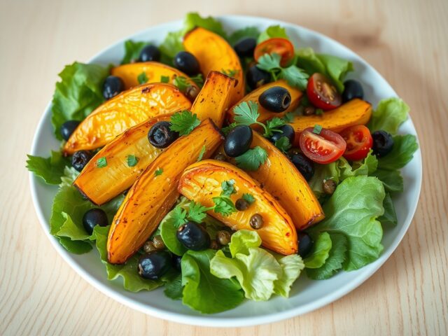 Pastinaak (geroosterd) in een salade