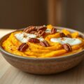 Pastinaak pompoen stamppot met chili, pecannoten en mozzarella