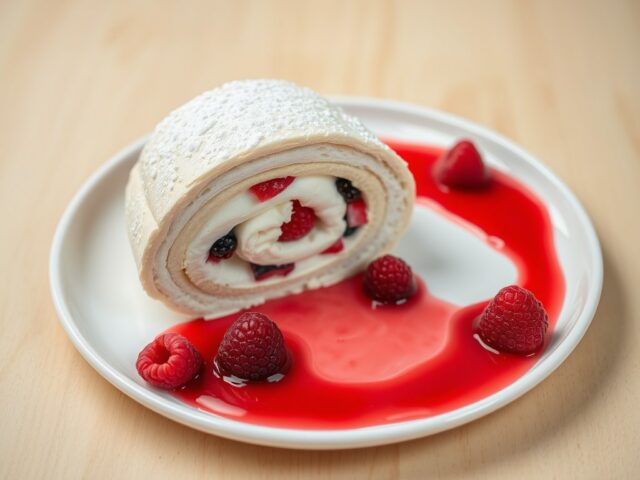 Pavlovarol met frambozencoulis