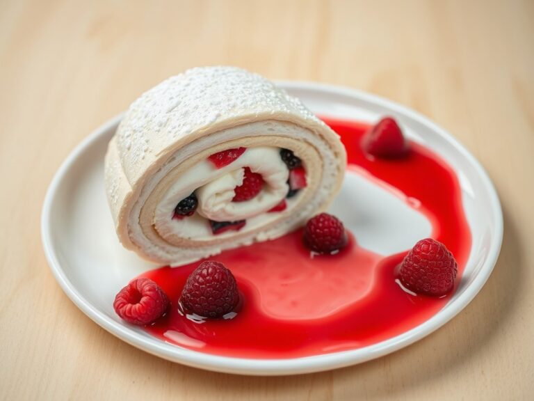Pavlovarol met frambozencoulis