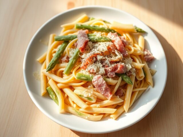 Penne met asperges en ham