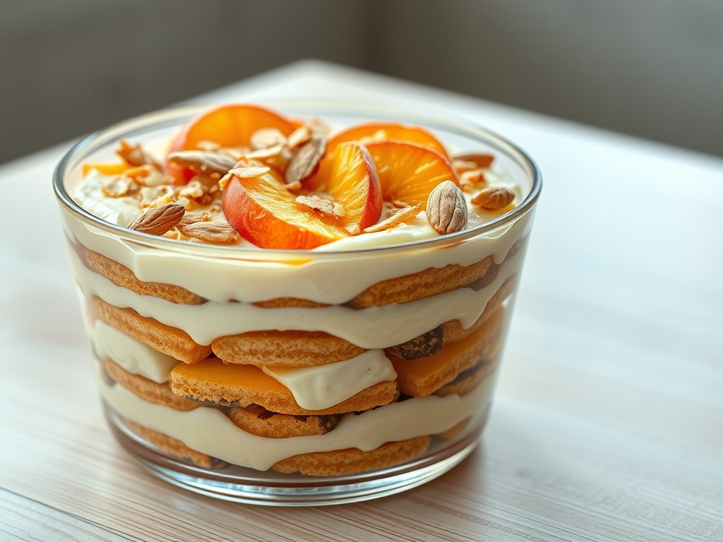Perzik-tiramisu, AI-gegenereerde illustratie