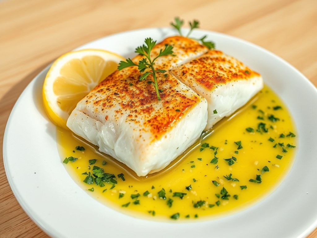 Pesce Spada in Salmoriglio Vis in olijfolie saus, AI-gegenereerde illustratie