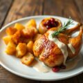 Piepkuiken met krok’pom en opgevulde appel
