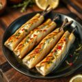 Pijlinktvis gevuld met feta en chilipeper calamare