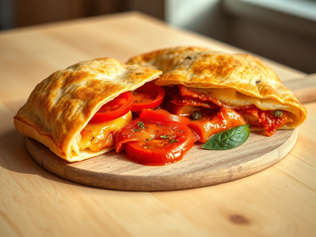Pikante calzone met pepperoni, AI-gegenereerde illustratie