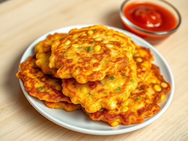 Pikante maïskoekjes met kaas en tomatensaus