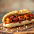 Pistolet baquet gevuld met knakworst en chili con carne