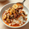 Pittige champignonsaus met rijst