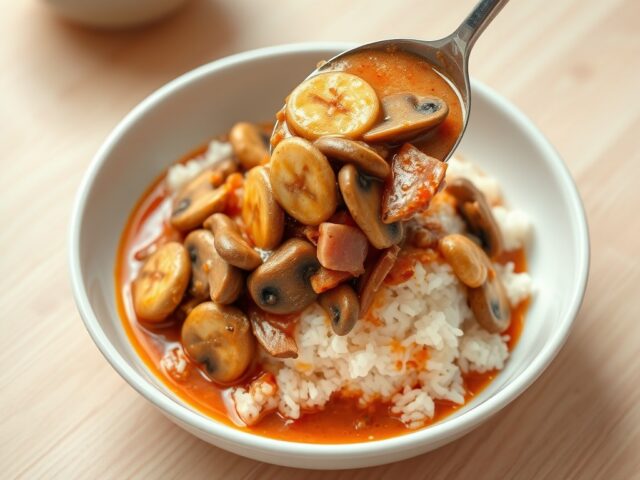 Pittige champignonsaus met rijst