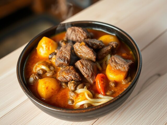Pittige curry met biefstuk