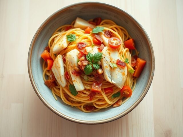 Pittige pasta met vis