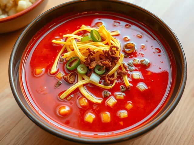 Pittige tomatensoep met omeletreepjes