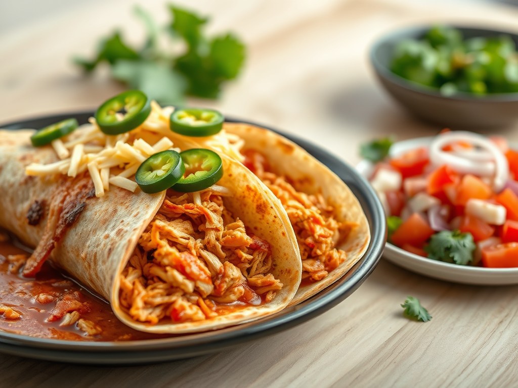 Pittige tortilla’s met kip, AI-gegenereerde illustratie