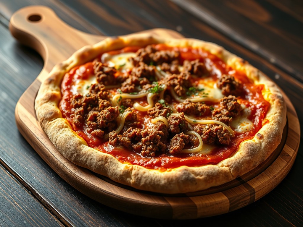 Pizza bolognese, AI-gegenereerde illustratie