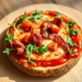 Pizza broodje met rucola, mozzarella en bacon