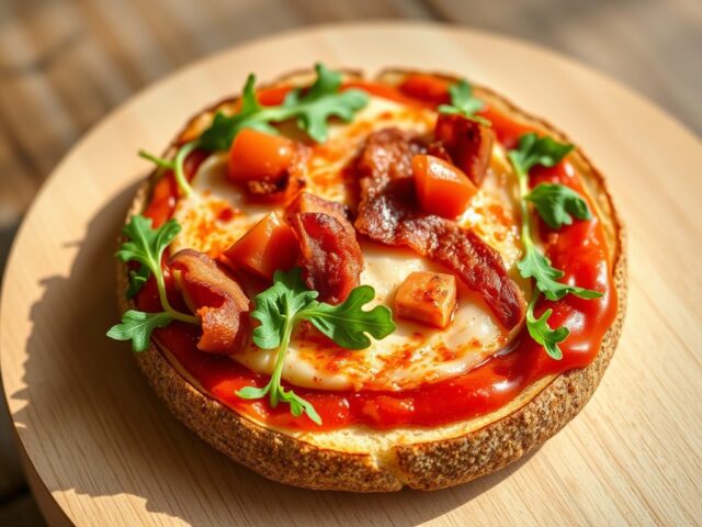 Pizza broodje met rucola, mozzarella en bacon