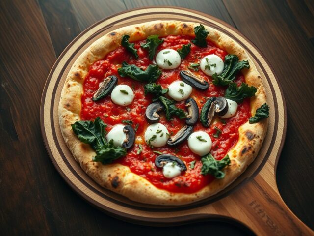 Pizza met boerenkool, champignons en ricotta