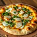 Pizza met kazen van bij ons en gerookte heilbot