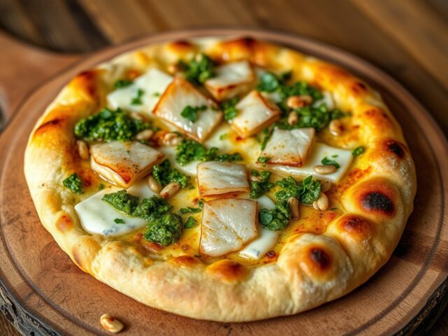 Pizza met kazen van bij ons en gerookte heilbot