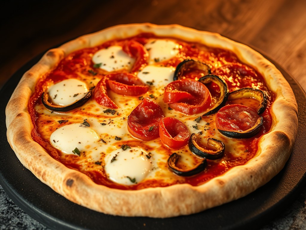 Pizza suprème met mozzarella, AI-gegenereerde illustratie