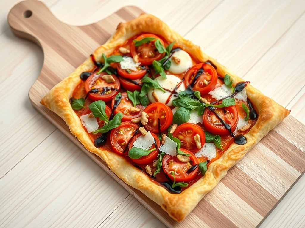 Pizza van bladerdeeg, AI-gegenereerde illustratie