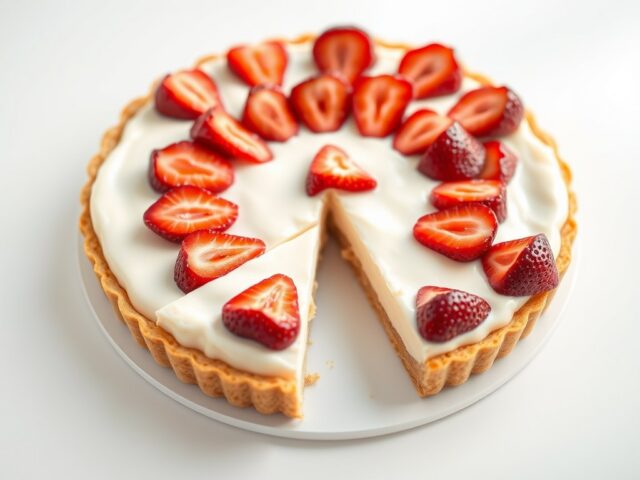 Plattekaastaart met aardbeien