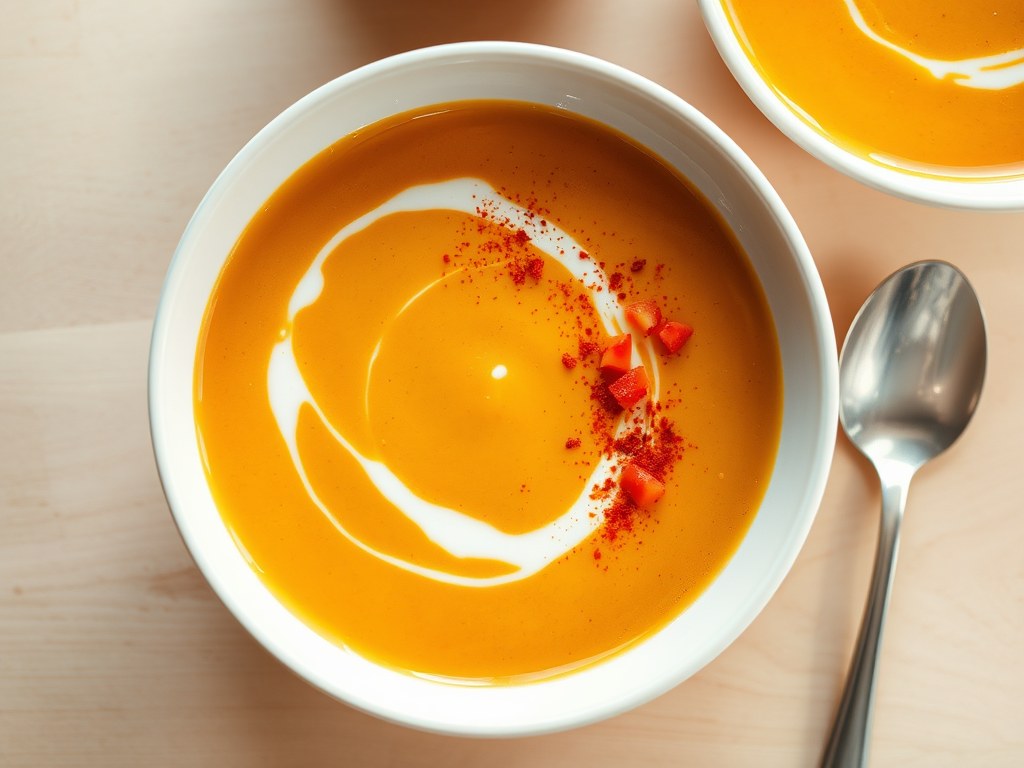 Pompoensaffraanvelouté, AI-gegenereerde illustratie