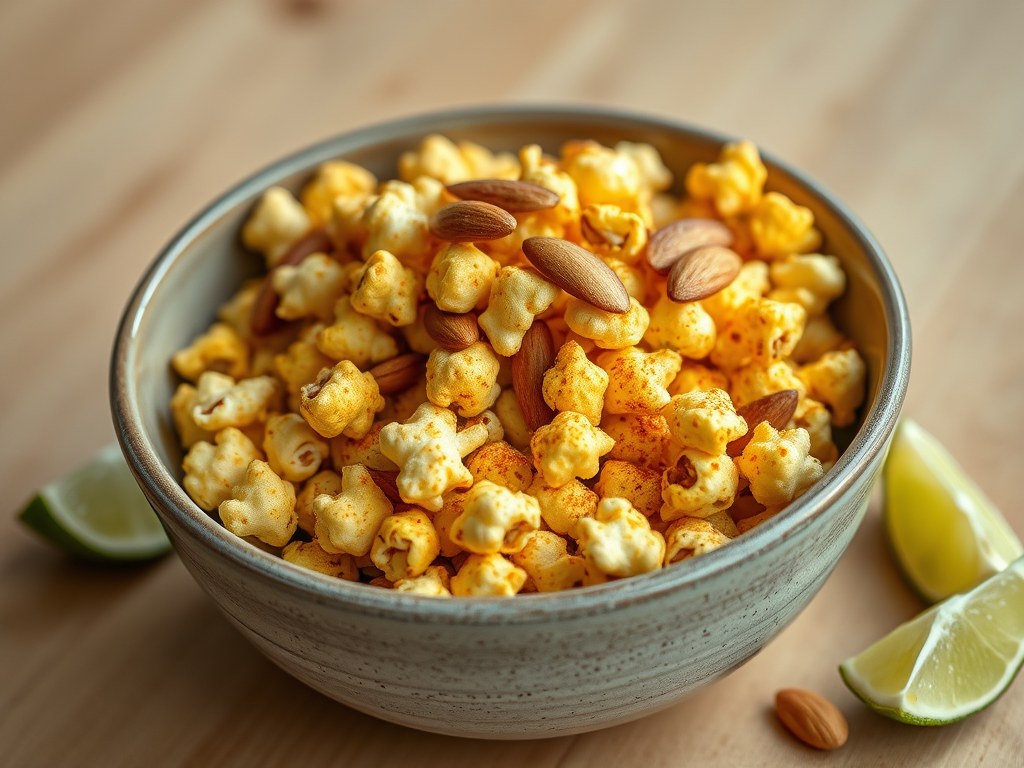Popcorn met Chaumes en amandelen, AI-gegenereerde illustratie