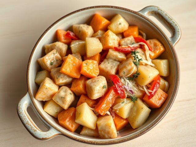 Provençaalse aardappelschotel met mosterdroom