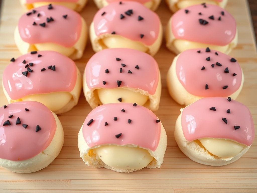 Puddingbroodjes met frambozenglazuur, AI-gegenereerde illustratie