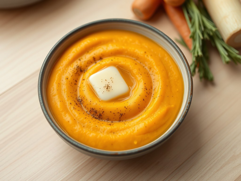 Puree van wortelen en knolselder, AI-gegenereerde illustratie