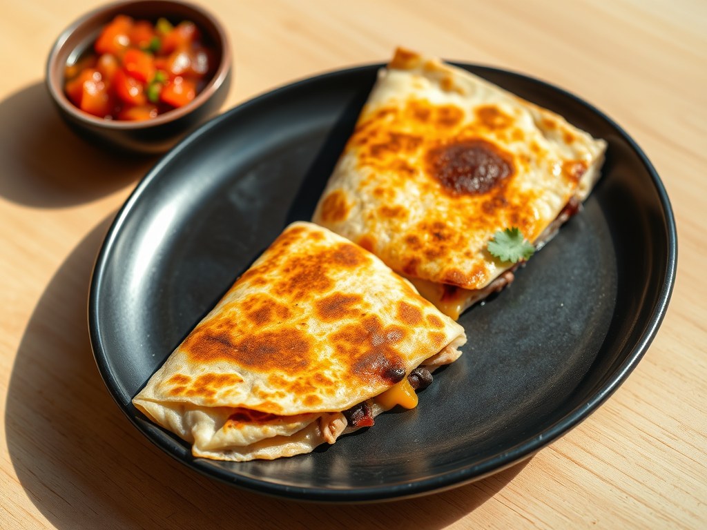 Quesadilla met Kip en Zwarte Bonen, AI-gegenereerde illustratie