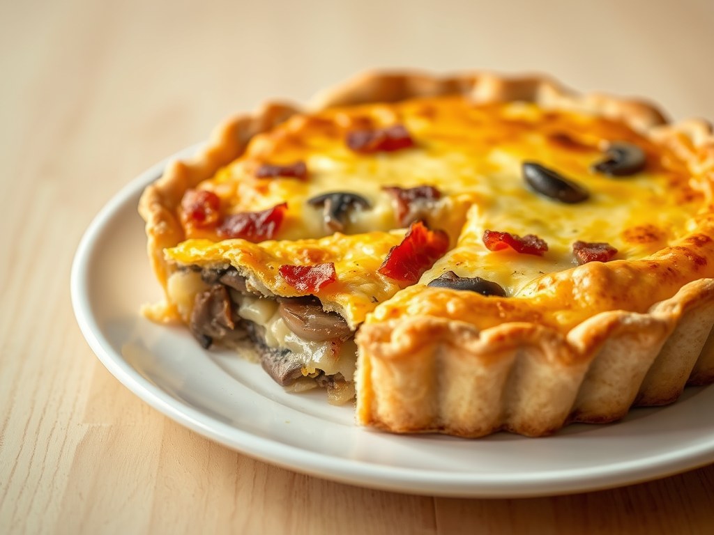 Quiche met bacon en champignon, AI-gegenereerde illustratie