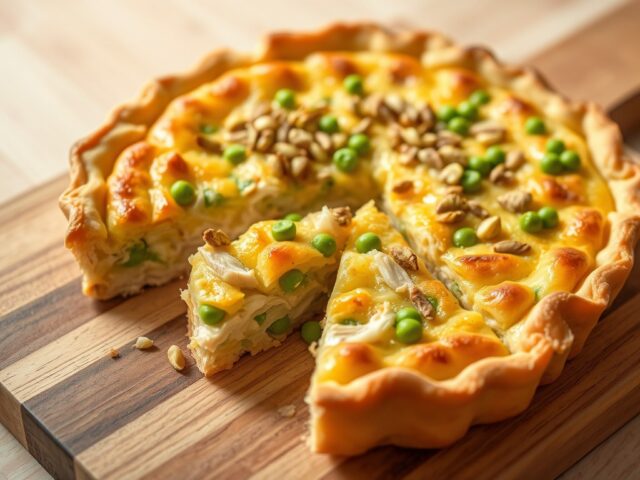Quiche met kippenragout en doperwten
