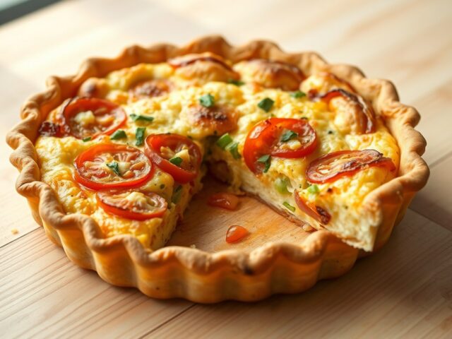 Quiche met tomaten, paprika, bleekselderij en uien