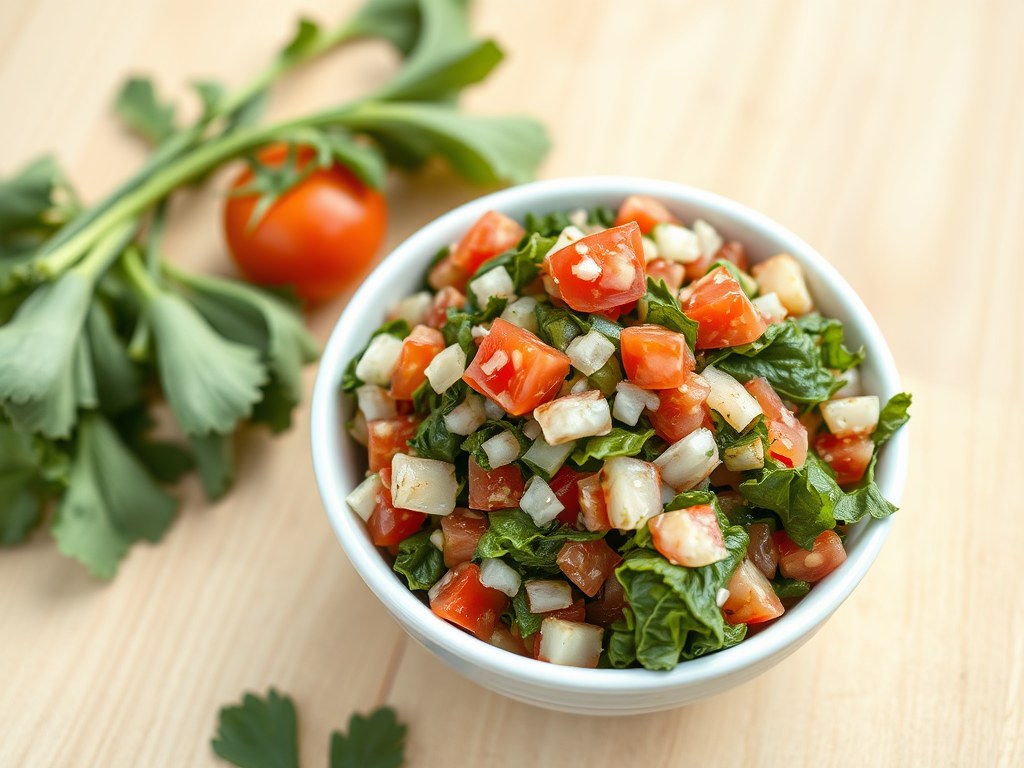 Raapstelen tomatensalsa, AI-gegenereerde illustratie