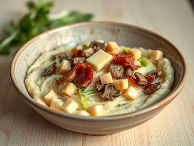 Rauwe andijviestamppot met champignons en kaas