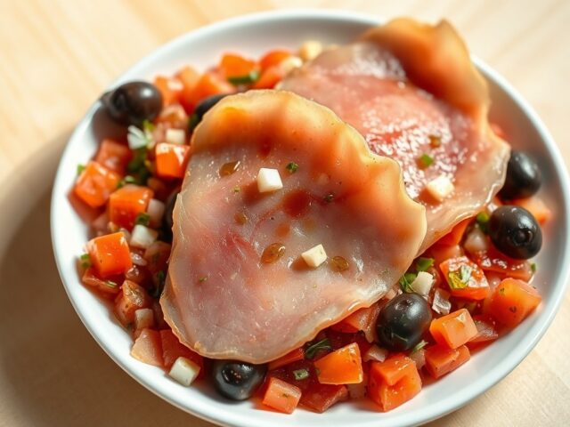 Rauwe ham met tomatensalsa en gedroogde olijven